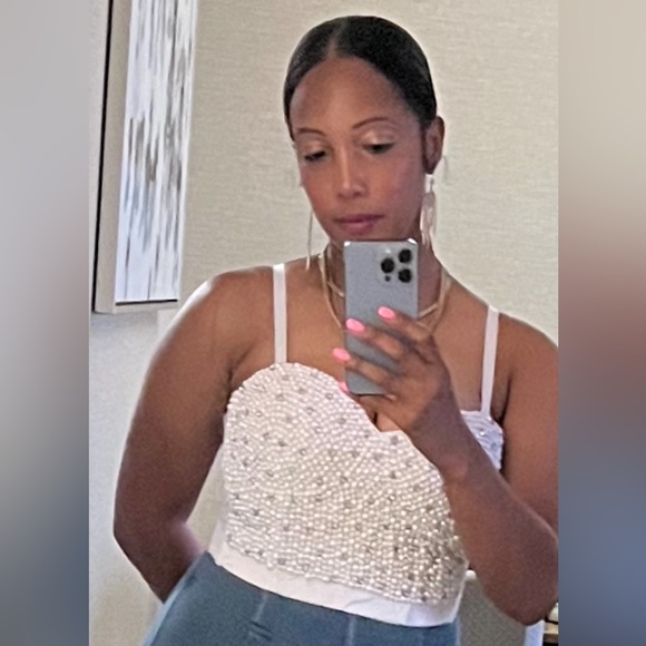 Dearly Beloved Beaded Pearl And Rhinestone Bustier - Picture 2 of 2